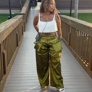 Olive Green Wide-Leg Cargo Pants
